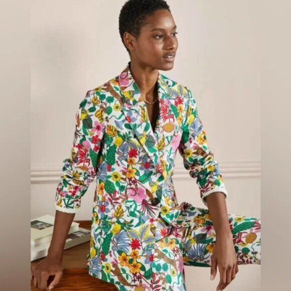 Boden NWOT Thea Wildlife Jungle Floral Linen Blazer Jacket Multicolor - Picture 4 of 12